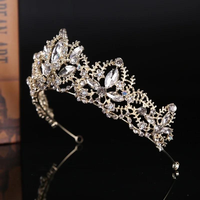 Bridal Crown Baroque Luxury Crystal AB Tiara Light Gold Color Diadem Tiaras For Women Bride Wedding Hair Accessories