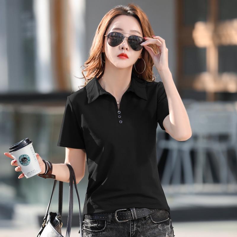 Damen Slim Fit Kurzarm Poloshirt aus Baumwolle - Elegantes einfarbiges Sommer-Basics