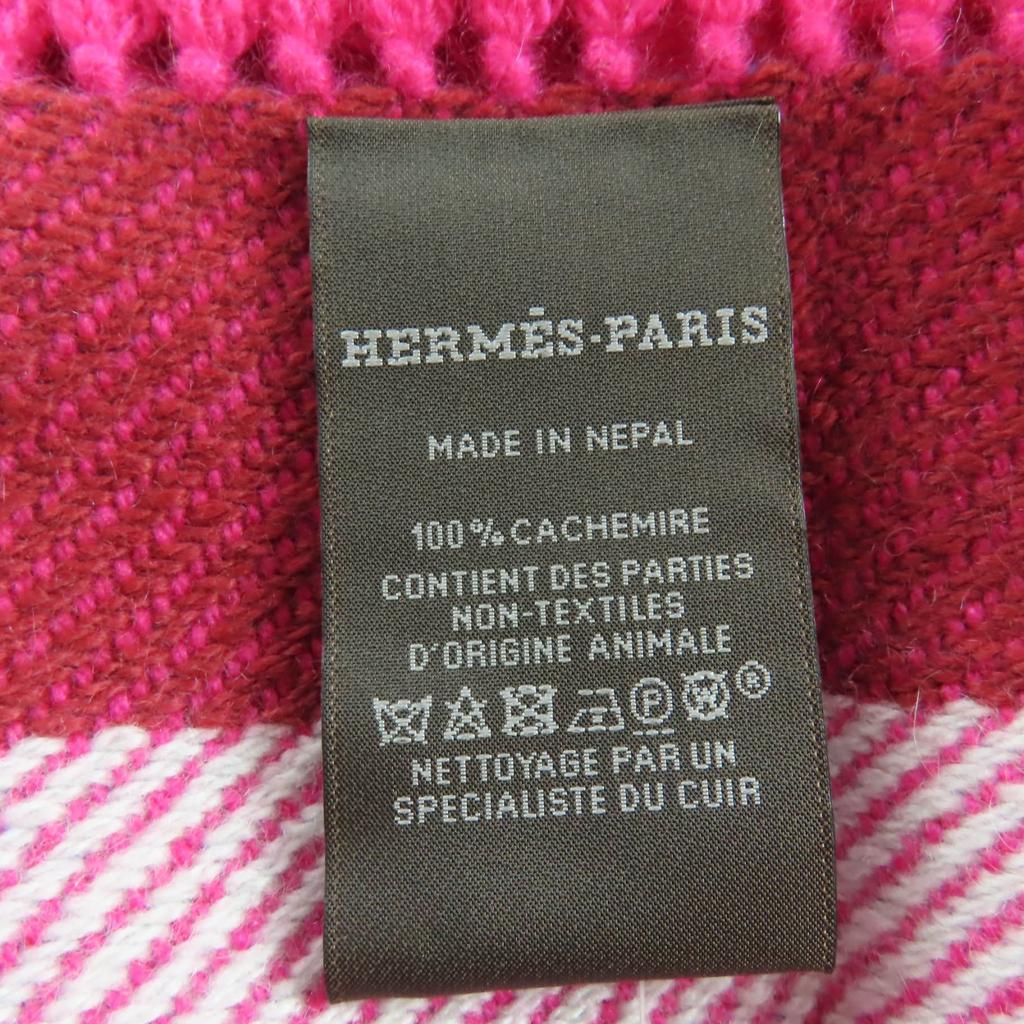 Excellent HERMES Scarf Knit stole with logo patch and side fringe cashmere Used