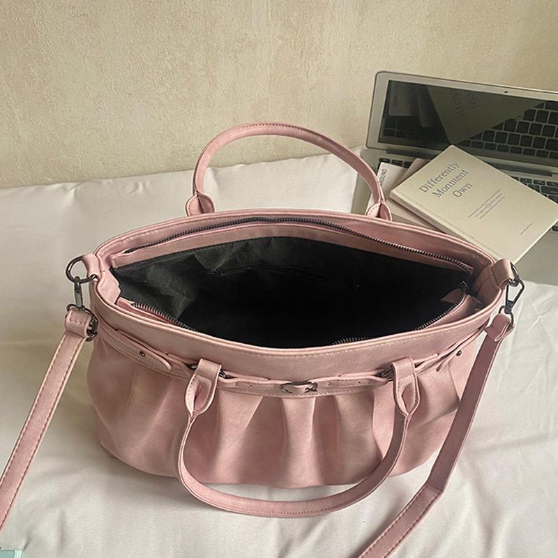 Korean Hot Girl Motorcycle Tote Bag Stylish Pleated Design Handbag Large Capacity Shoulder Bag Niche Versatile Crossbody Bag