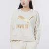 Puma Classics Metallic Gold Big Logo Print Sport Crew Neck Sweatshirt Women Tops Ivory 531382-73