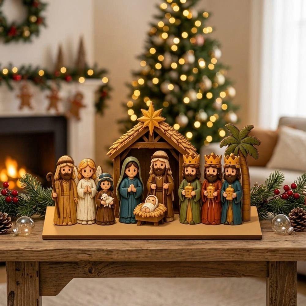 Christian Religious Figure Table Ornament Vintage Rustic Xmas Manger Scene Decor Study Decor