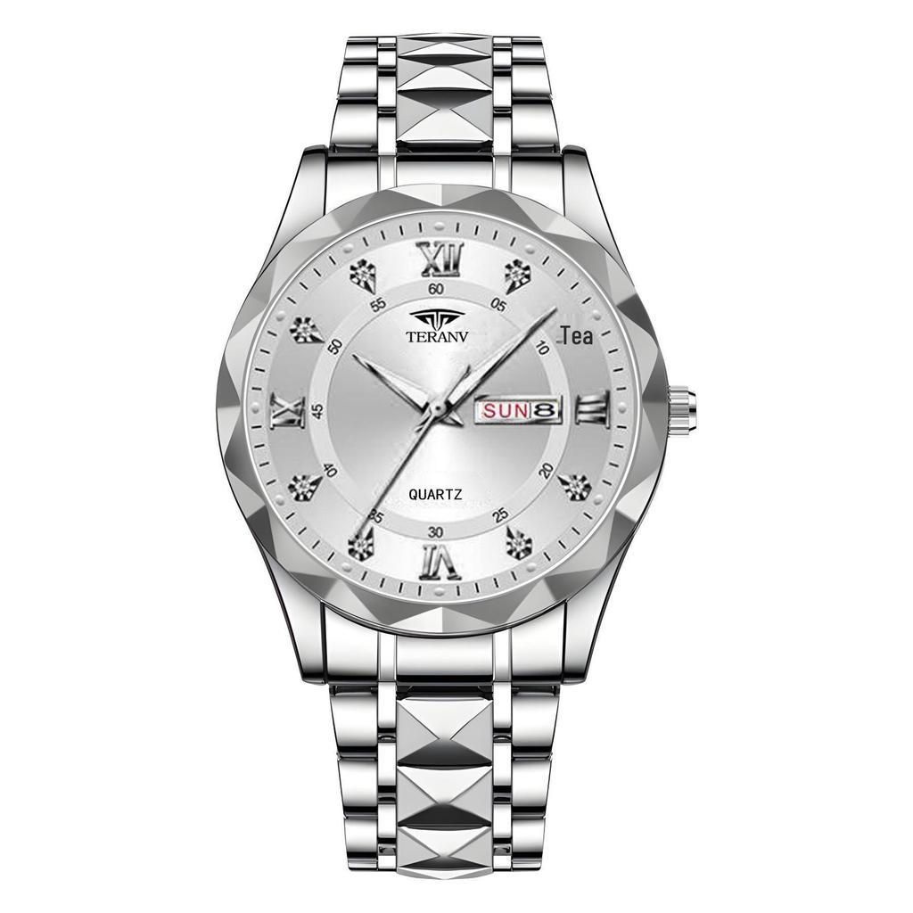 Men's Luminous Waterproof Quartz Watch with English-Chinese Calendar and Rhombus Case