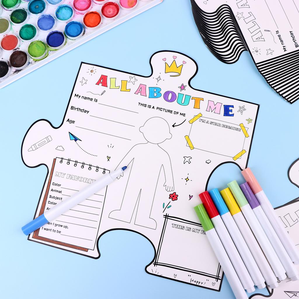 50 Pcs All About Me Poster Star Students Poster First Day Of School Fill In Craft Display Poster For Kids Students Teacher Class