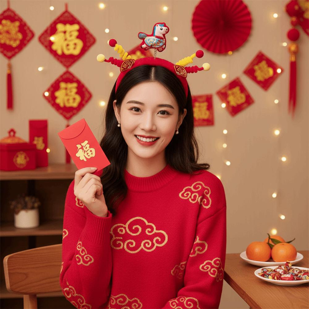 Cartoon Horse Hairband Lucky Cat Plush Horse Headband Creative New Year Headband  Women