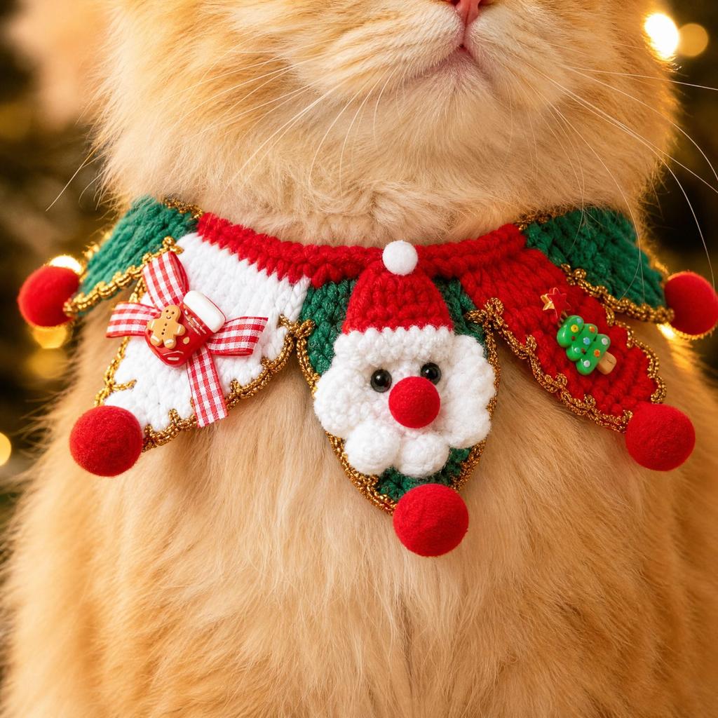 Pet Christmas Scarf and Neck Warmer, Santa Collar for Cats and Small to Medium Dogs, Cute Holiday Costume Decoration