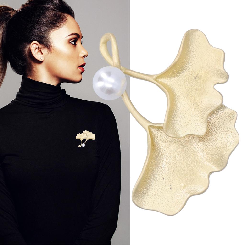 Brooch Pin Metal Frosted Ginkgo Leaf Pattern Lapel Pin Coat Badges Party Corsage AccessoriesGold