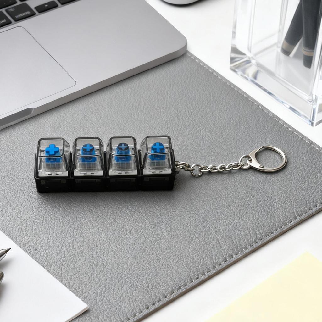 Keyboard Fidget Toy Four-Key Stress Relief Keychain with Light, Portable Sensory Keychain Clicker Keyboard Fidget Keychain