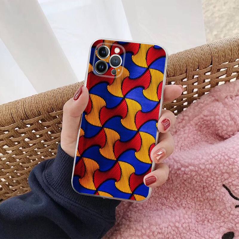 African Wax Fabric Phone Case For iPhone 14 13 12 Mini 11 Pro XS Max X XR SE 6 7 8 Plus Soft Silicone Cover