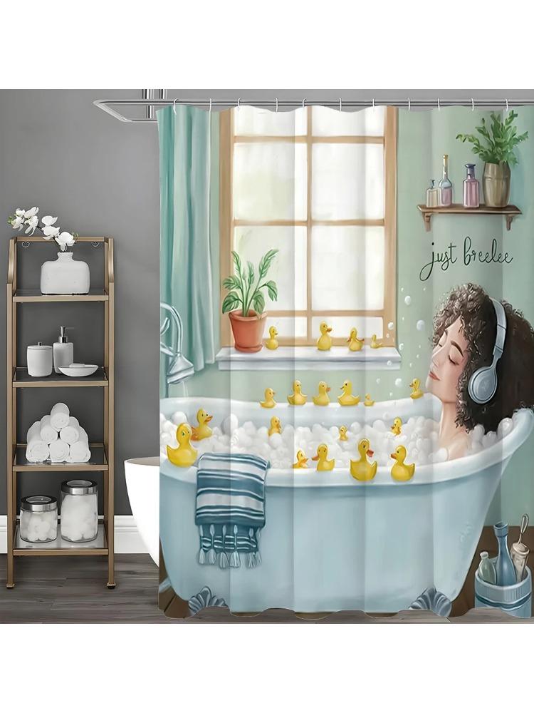 

Pleasant Woman Re-Soaking Bath Small Yellow Duck Shower Curtain, Bathroom Decorative Shower Curtain, Waterproof Shower Curtain W W60H190(CM)-1 Pcs