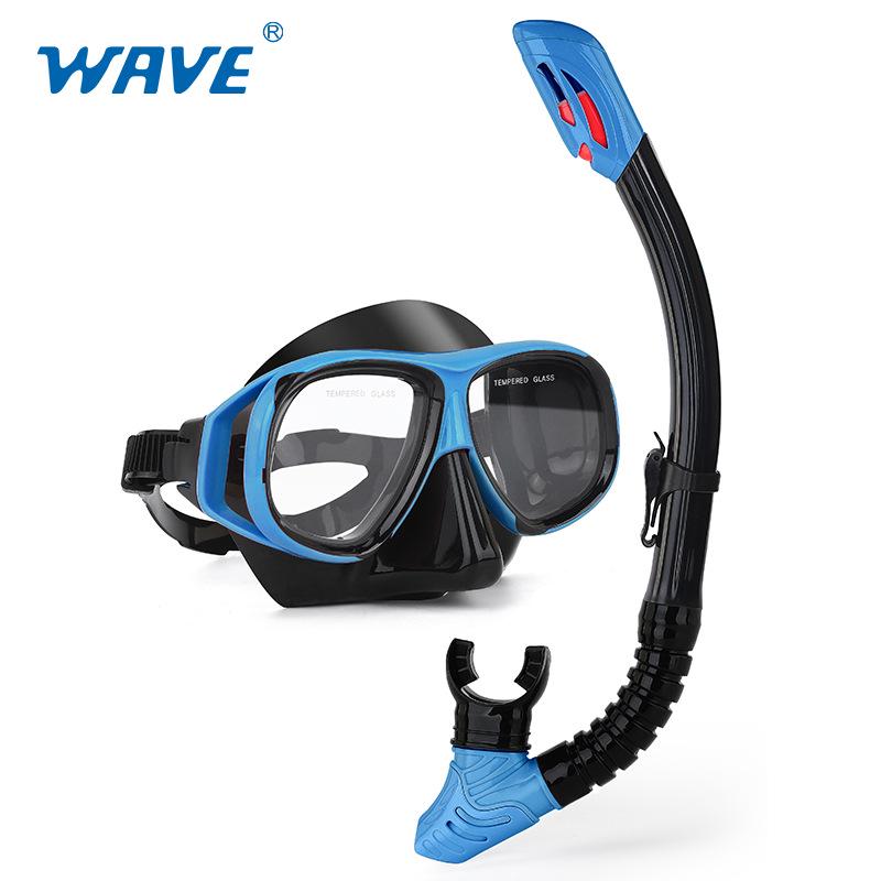 Wave Pro Snorkel Set: Silicone Dry Snorkel & Large Frame Prescription Diving Mask