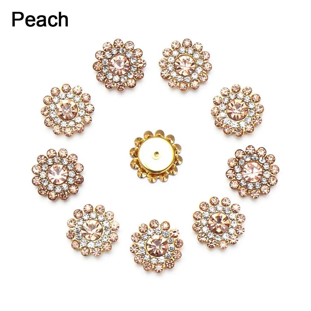 10PCS 14mm Flower-shaped Rhinestone Buttons Sparkling Crystal Glass Stone Steel Bottom Clothes Decoration Sewing Accessories