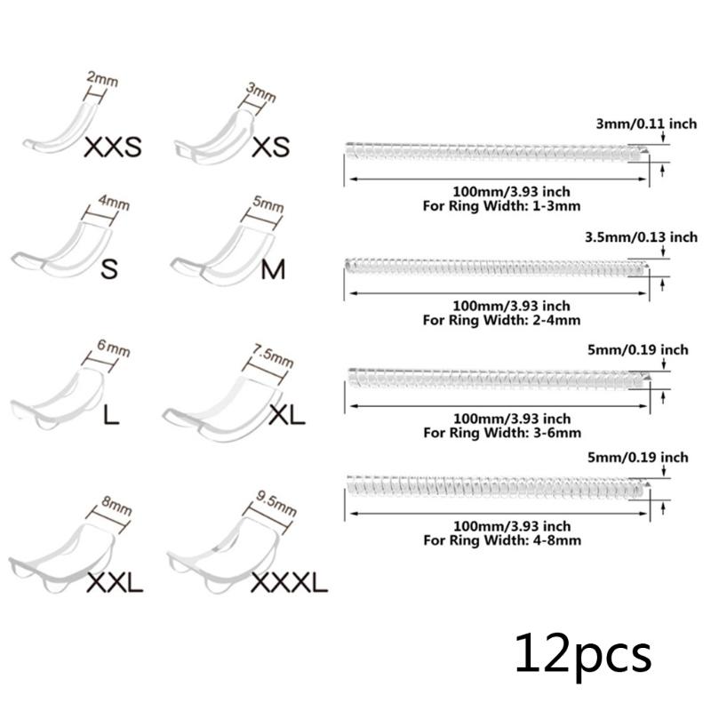12 Pcs/Set Rings Reducer Ring Sizer Guard Tightener 8 Sizes Silicone Invisible Clear Ring Size Adjuster Resizer Loose