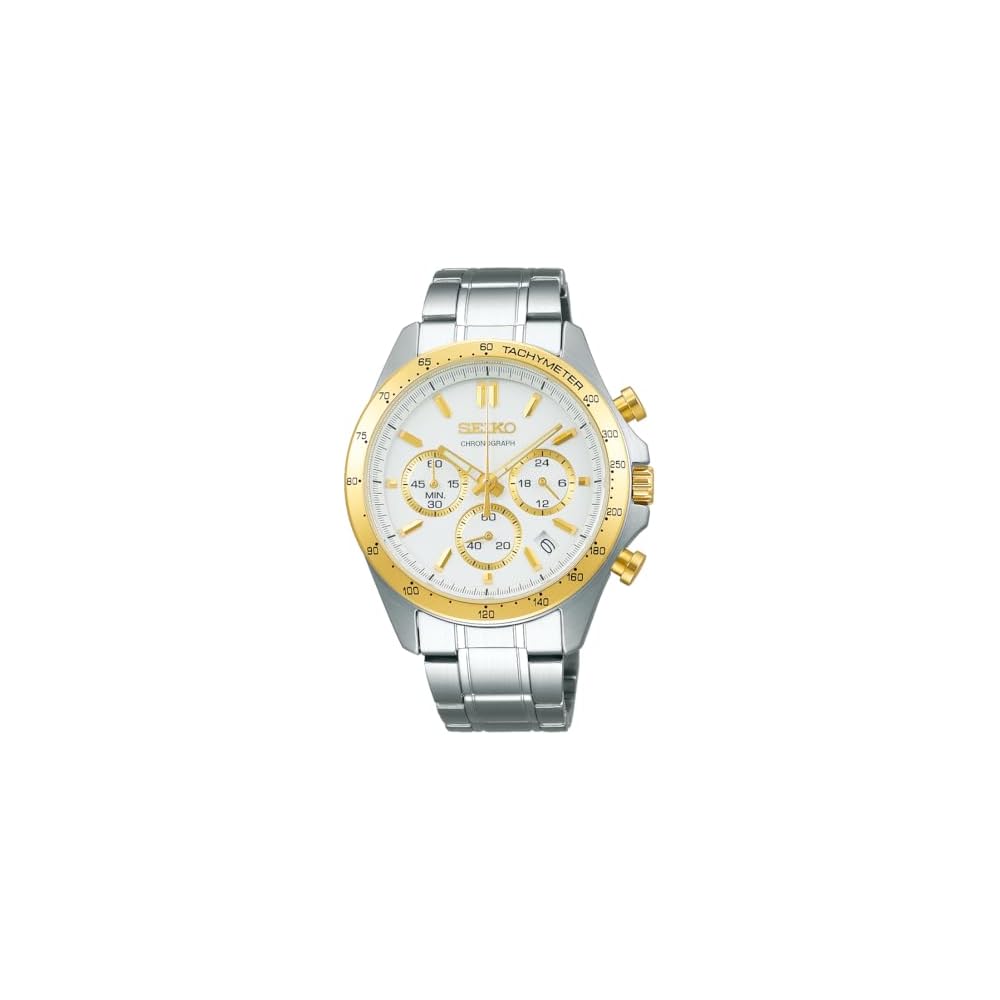 Seiko Selection SBTR024 Men s Quartz Chronograph Watch White Dial Stainless Steel Yellow Gold Accents