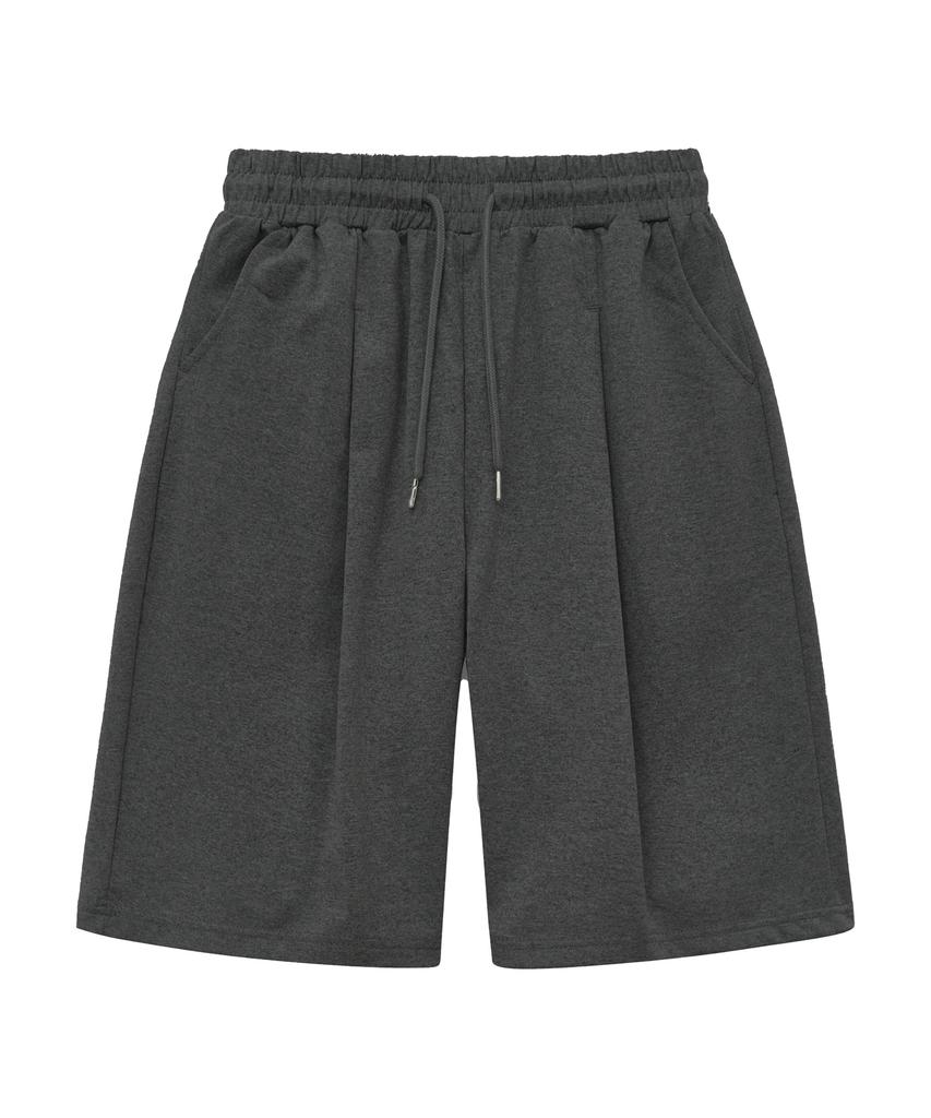 MOZMOZ Wide Single-Pleat Sweat Shorts Charcoal