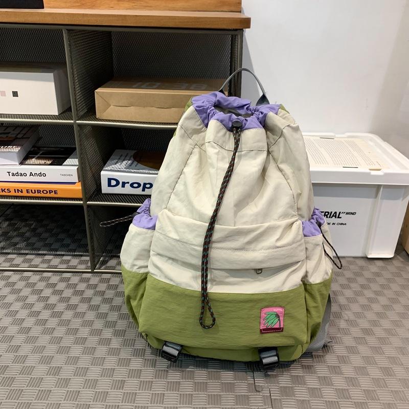 Student's Lightweight Schoolbag Drawstring Backpack Color Block Outdoor Sports Mountaineering Large Capacity Travel Bag