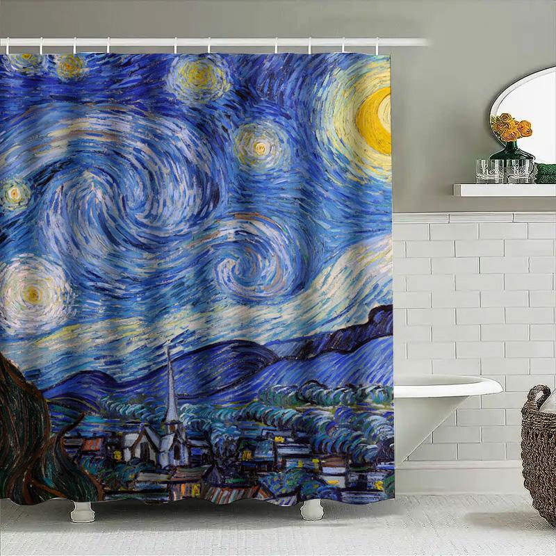 Van Goghs Sternennacht: Künstlerisches Meisterwerk Duschvorhang Für Eine Einzigartige Und Inspirierende Badezimmerdekoration