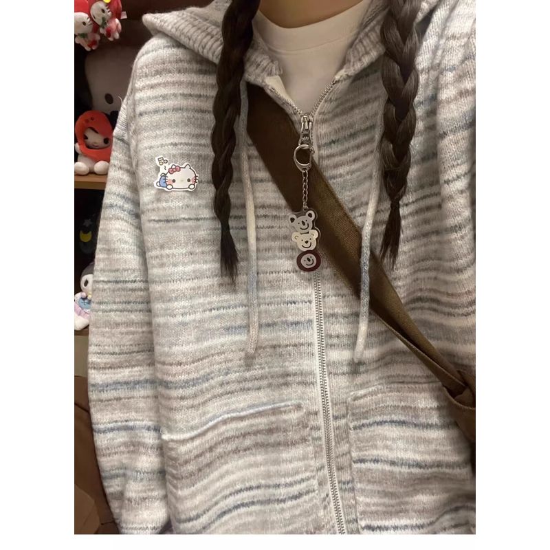 

Кардиган с капюшоном в радужную полоску, вязаный, самый продаваемый, в праздном стиле Grey XXL [Recommendation 65.00 kg-75.00 kg]]