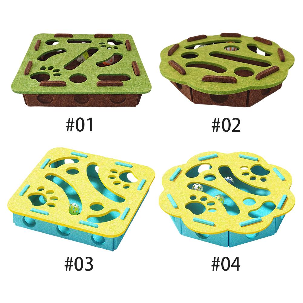 Cat Puzzle Toy Felt Puzzle Box Maze Holes Toys Cat Exercise Toy With Ball Interactive Funny Combination Set Cat Scratching Post