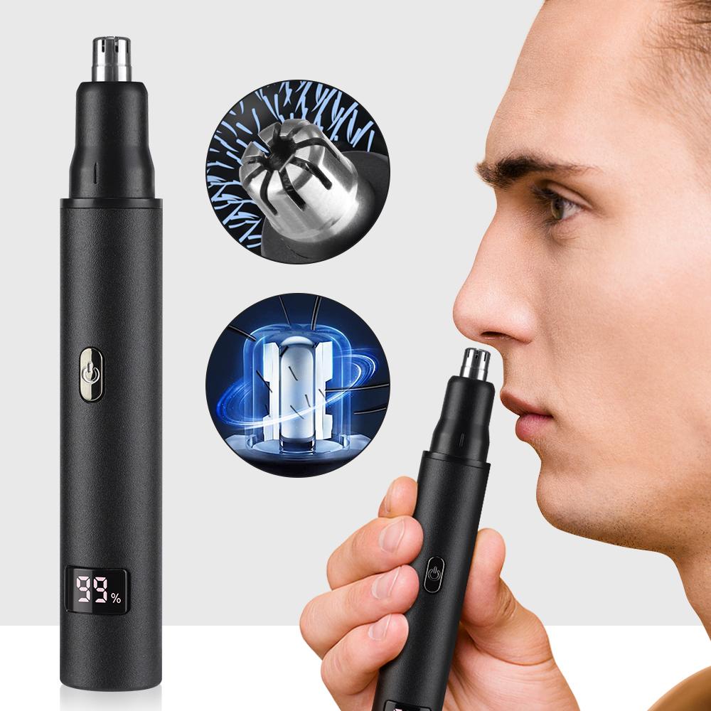 Electric 3-in-1 Nose Ear Hair Trimmer for Men with LED Display Eyebrow Beard Clipper Shaver USB Rechargeable Easy Cleaning