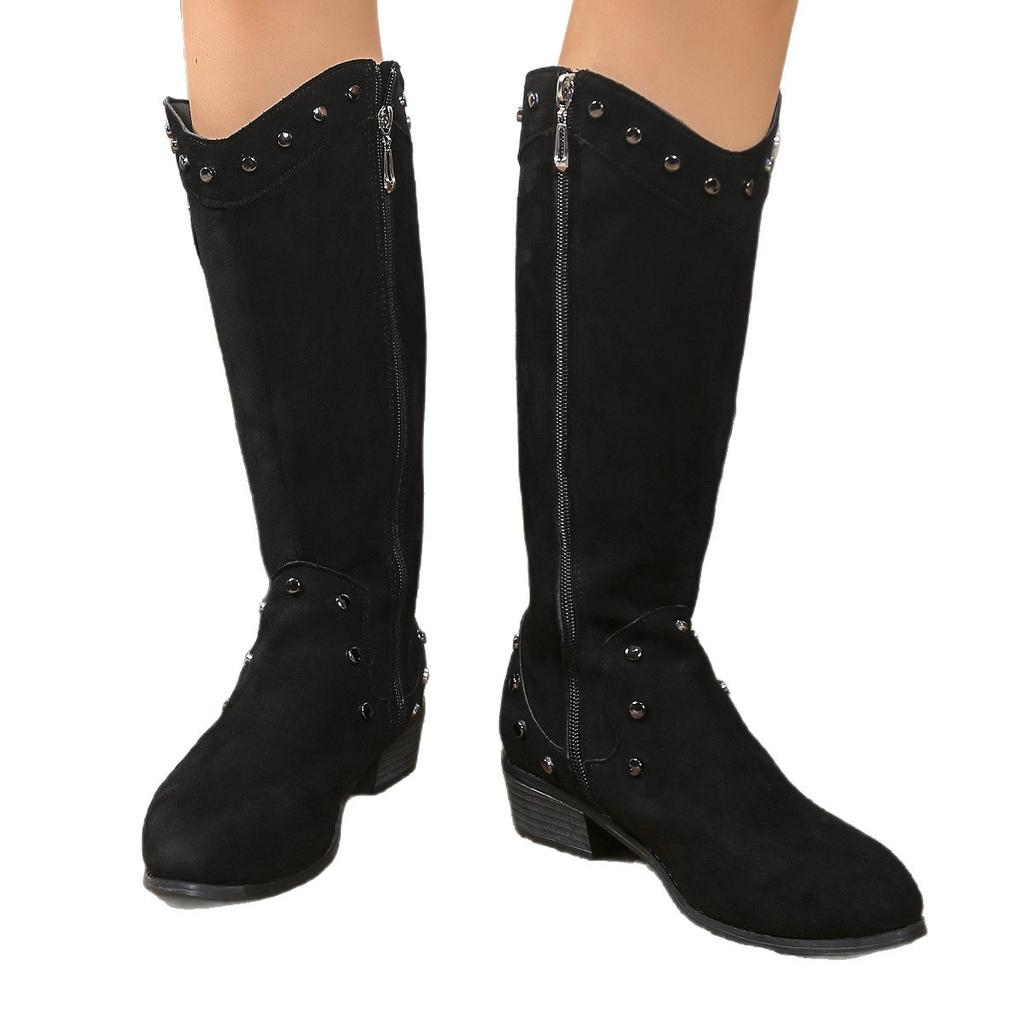 Women's Side Zipper Not Tired Feet Thick Sole Heightening Soft Elastic Comfort Shock Absorption Waterproof Non-slip Casual Sports Cowboy Boots