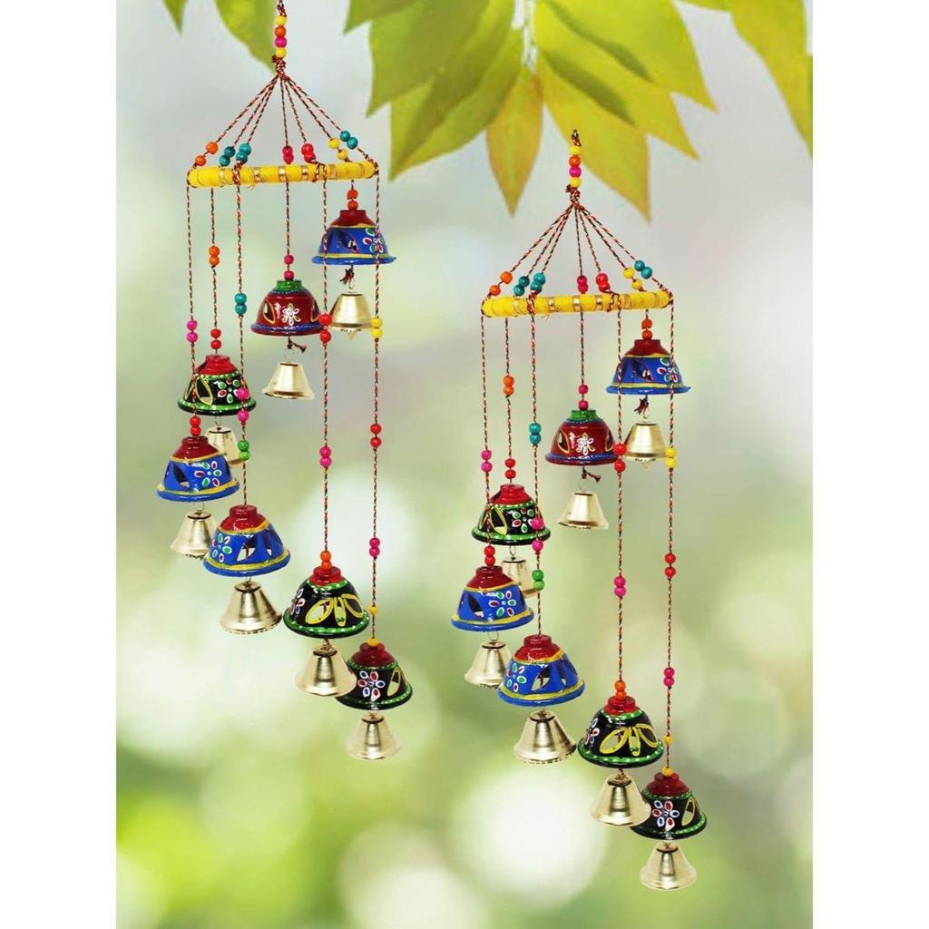Plastic Handcrafted Rajasthani Colored Bell Hangings For Home Decoration Design Wall Hanging Decorative Showpiece (Jali Bells)