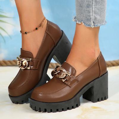 Moda feminina plataforma couro mocassins sapatos salto alto sapatos de corrente mulher 2024 tendência novos sapatos de outono sapatos sociais novos sapatos femininos