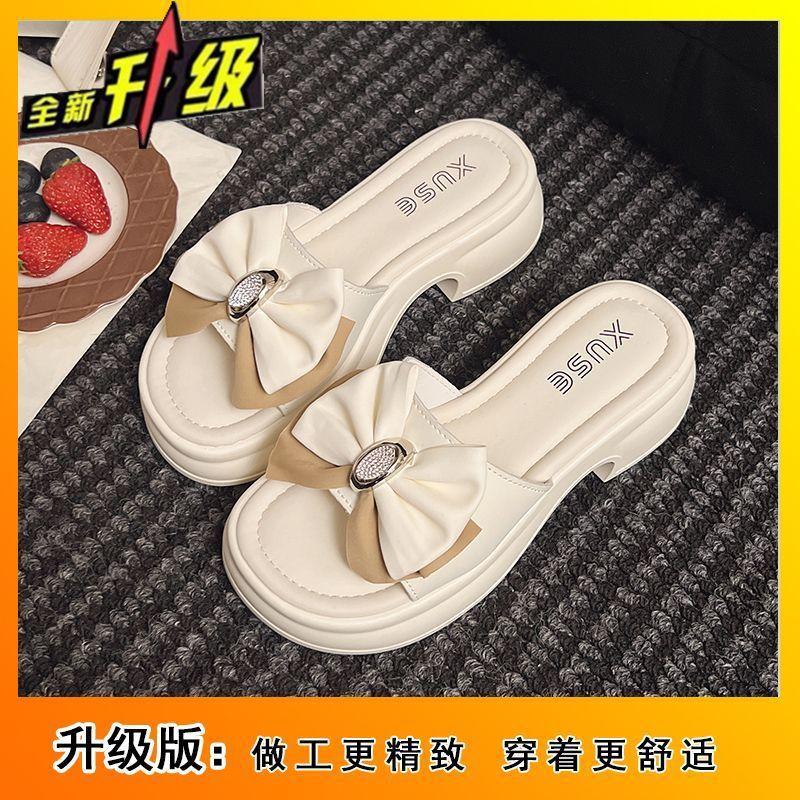 Platform beach shoes fairy wind cool slippers female summer wear 2025 new fashion bow high-end cool slippers