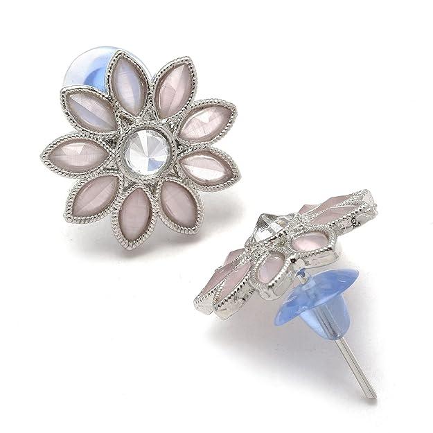 Oxidised Silver-Plated Flower & Leaf American Diamond Studded Necklace Earrings Jewellery Set for Girls and Women