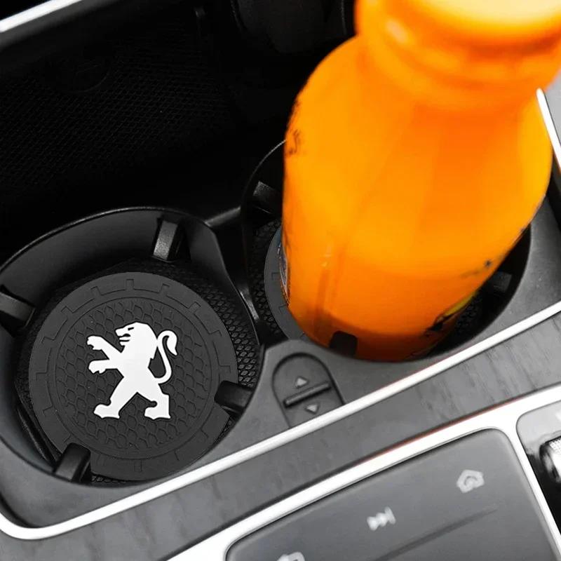 2pcs Car Styling Coaster Non-slip Pad Water Cup Holder Mat For Peugeot 206 307 308 3008 207 208 407 508 2008 5008 107 106 205