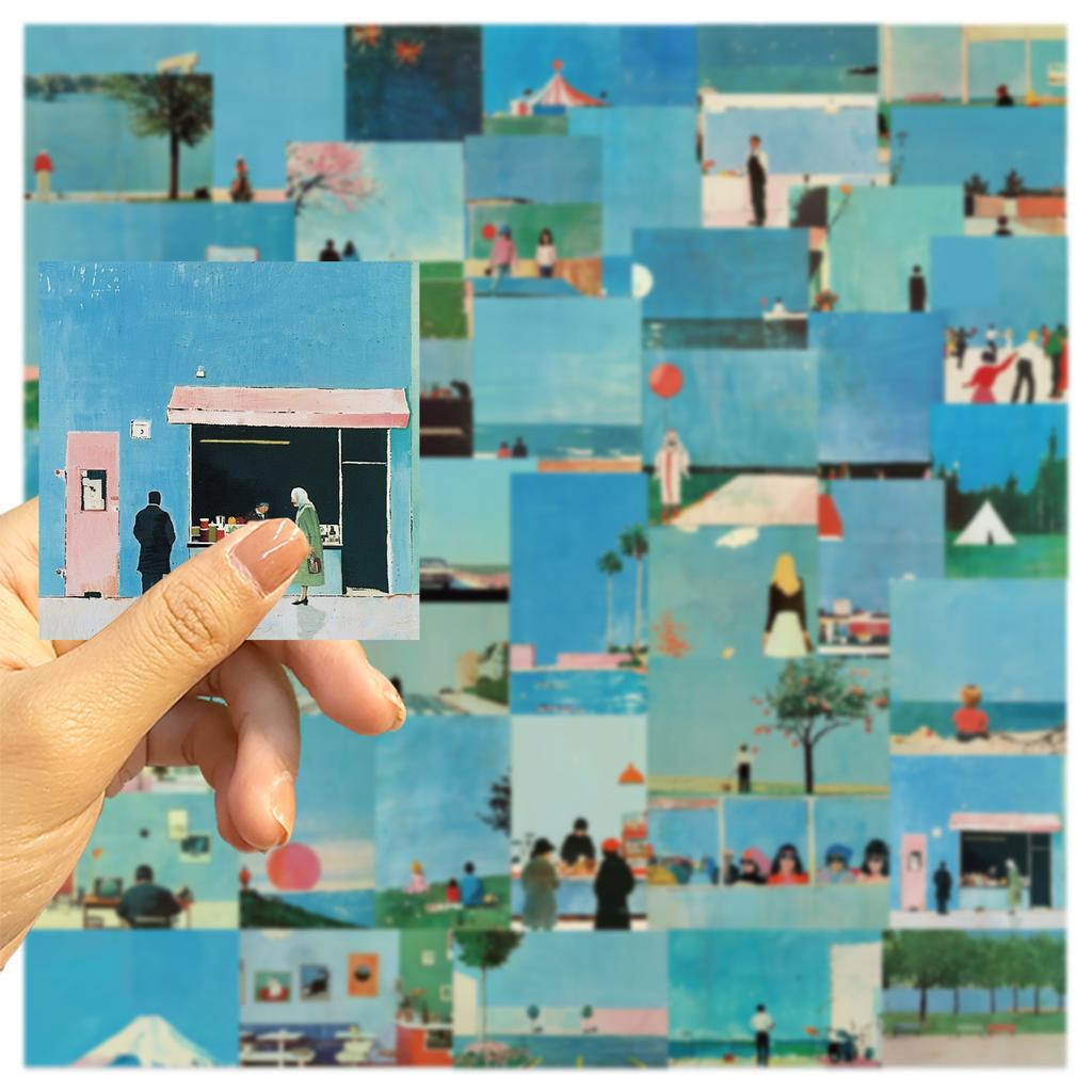 50Pcs Elegant Blue Vintage Painting Stickers Decals Decoration Suitcase Scrapbooking Laptop Phone Stationery Toy Gift