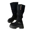 The Inner Height Is Increased by 10cm, Black Stacked Thick-soled Boots, Women's 2025 New Small Men Wear Tall Knight Boots.