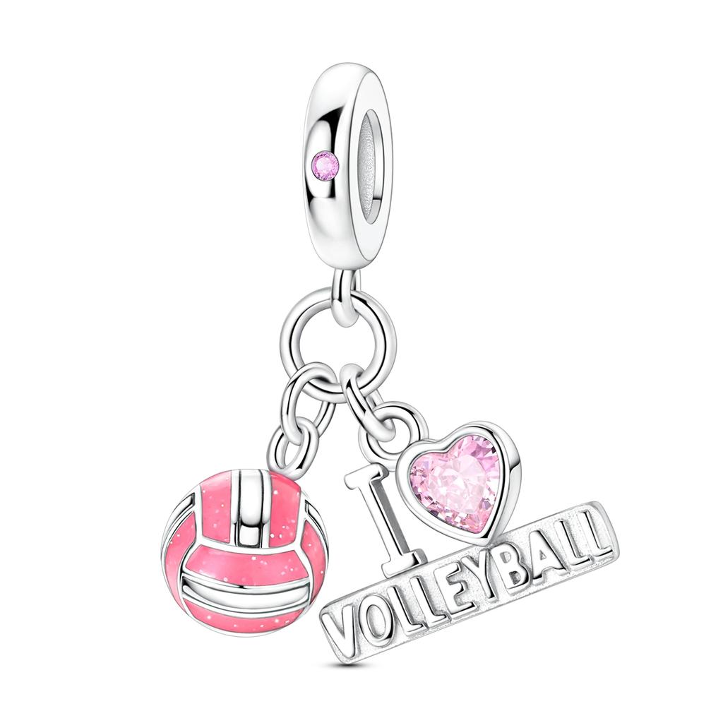 925 Silver Charms Beads Sport Basketball Football Tennis Volleyball Golden Pendant Fit Women Girl Fine Jewelry