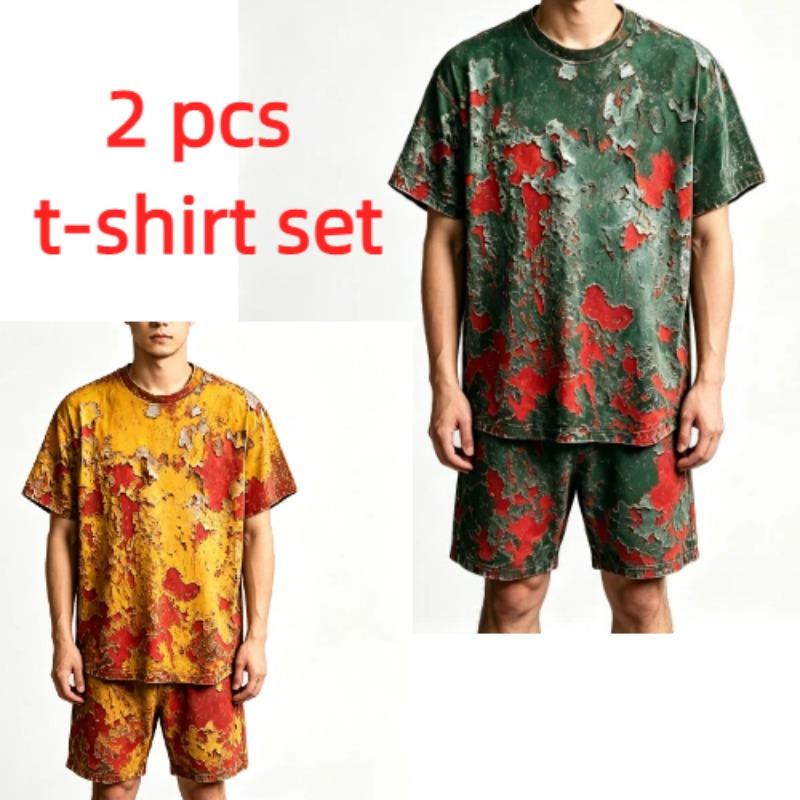 Summer Casual Vintage Rust 3D Printed Round Neck Short Sleeved Kids T-Shirt And Shorts Set Boy's and Girl's T-shirt Shorts Set