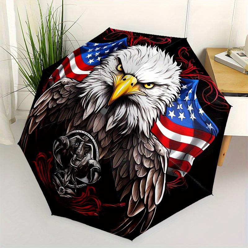 

Eagle Flag Automatic folding umbrella simple eight rib design, bright color pattern, durable iron frame, ideal for travel and outdoor, beac
