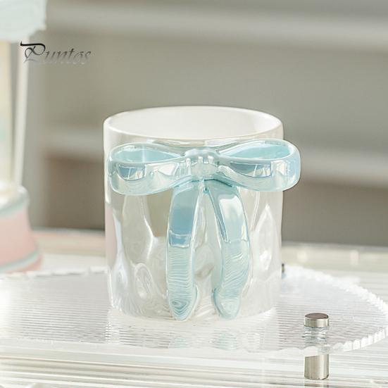 Keramický šálek na kávu se stuhou držadlo 11,8 oz elegantní růžový design s mašlí Dárek na pití pro ženy k narozeninám