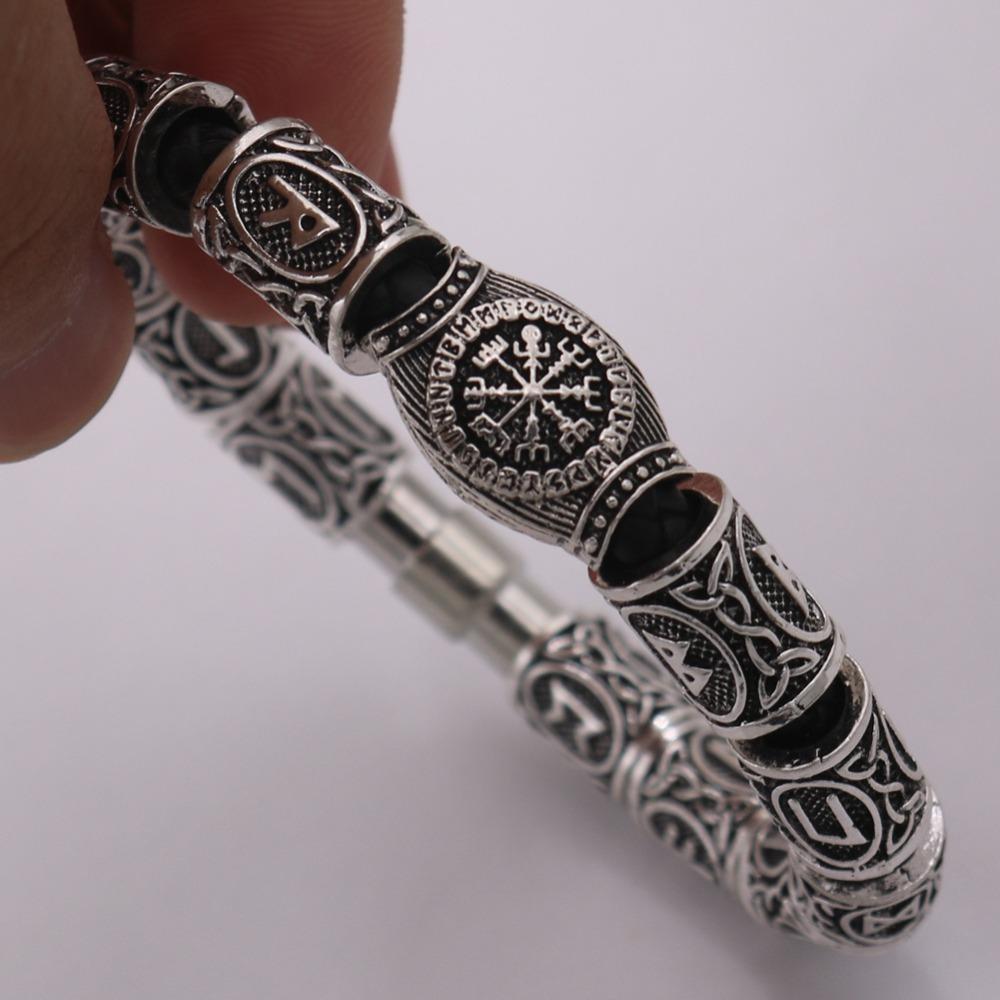 Viking Rune Compass Bead Beard Jewelry Alloy Bracelet Talisman for Men Stylish Accessory