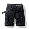 Men's Solid Color Work Pants, Cotton Five Quarter Pants, Retro Washed Multi Pocket Straight Leg Work Pants