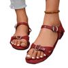Fashion Minimalist Roman Sandals Women's Summer 2025 New Round Toe Metal Buckle Versatile Soft Sole Non-slip Strap Plus Size Flats