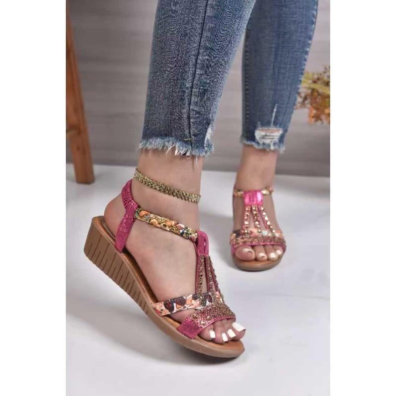 Summer new Simia rhinestone sandals fashion fish mouth cover foot slope heel fashion casual large size wave