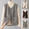 Women Fall Winter Vest Coat Solid Color V Neck Sleeveless Button Closure V Neck Soft Warm Pockets Cardigan Lady Waistcoat