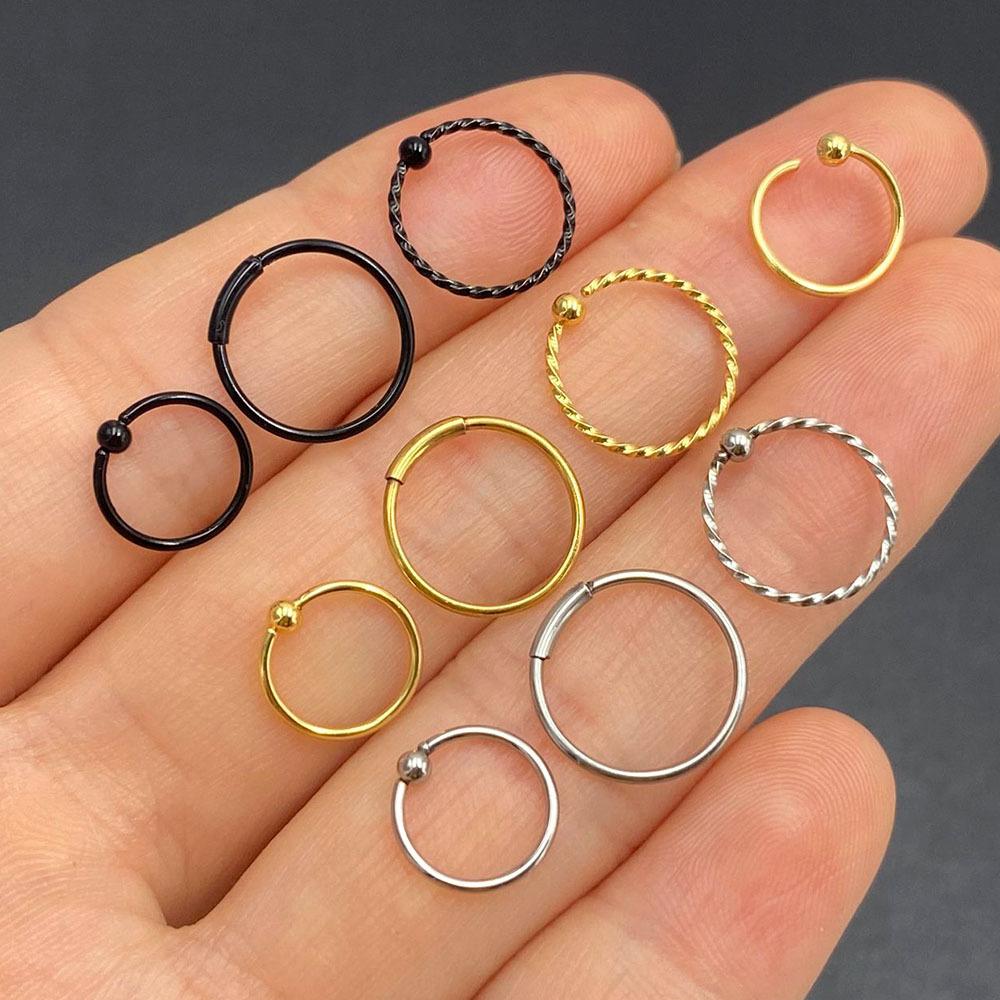 2Pcs Open style ear ring stainless steel piercing jewelry threaded clamp ball-shaped nose ring
