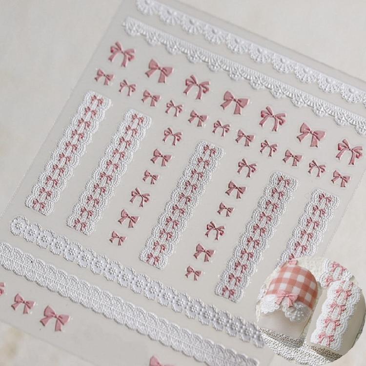 Lace Bowknot Nail Art Stickers 5D Embossed Nail Stickers Bowknot White Lace Self Adhesive Nail Art Supplies Decals