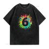Womens 6Th Birthday T Shirt For Girls Boys 6 Paint Splashes Black 2XL Vintage Washed Graphic Comfortable Unisex Stretched