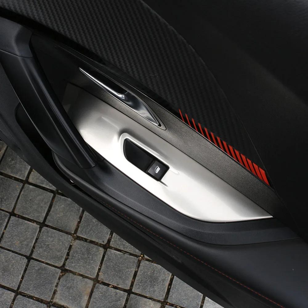 Car Window Glass Lift Button Panel Trim Cover for Peugeot 2008 2019-2023 E2008 2020-2022 LHD Stainless Steel Sticker Accessories