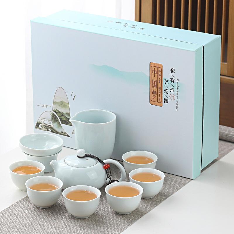 Household simple color glaze ceramic kung fu tea set gift box set gift gift