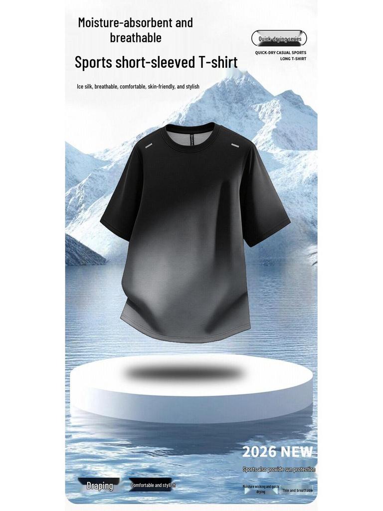 Camiseta de Manga Corta con Cuello Redondo de Seda Helada de Secado Rápido para Hombre de Gama Alta 2026