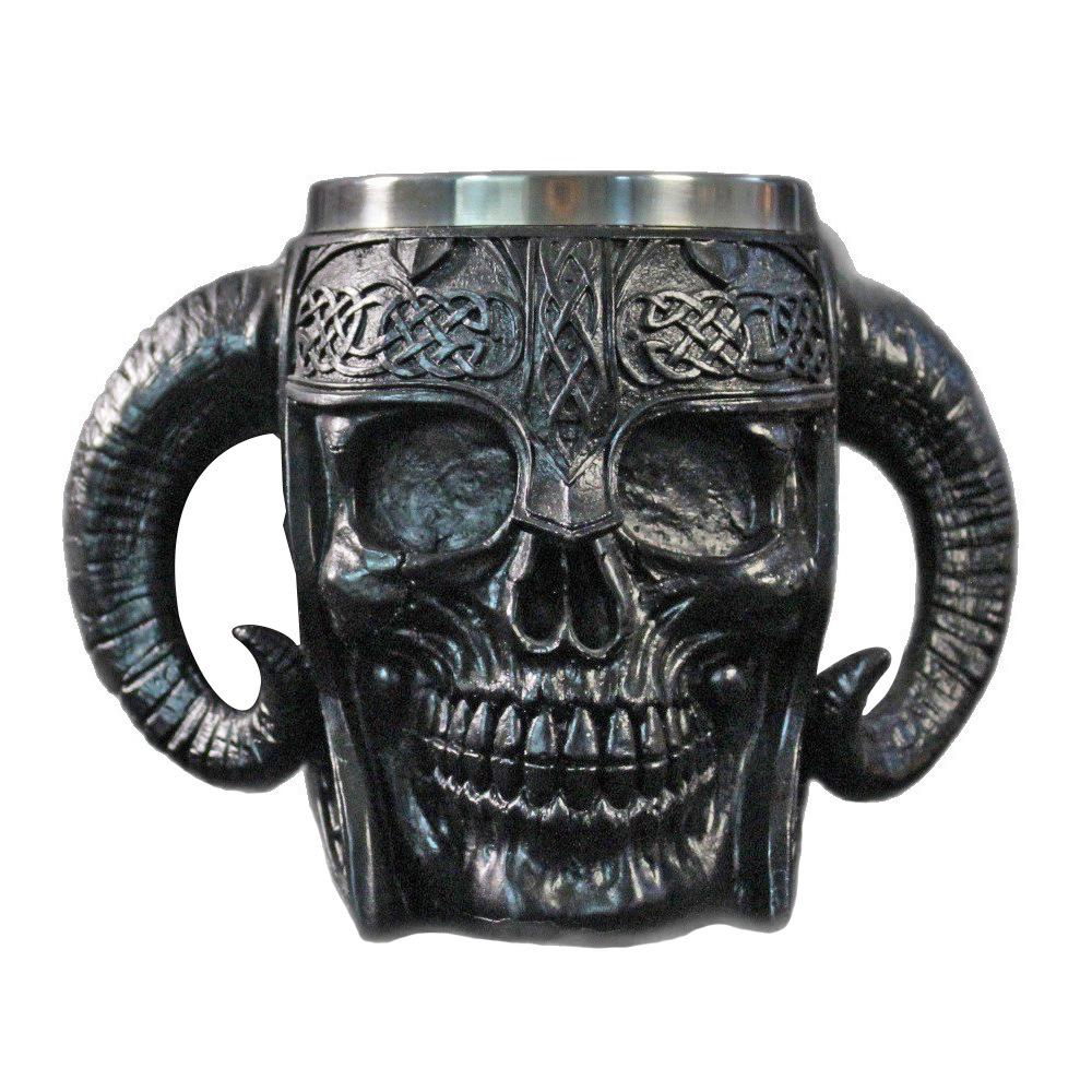 

Vintage Skull Knight Croissant Cup Stainless Steel Liner Resin Mug Office Home Ornament 600ml