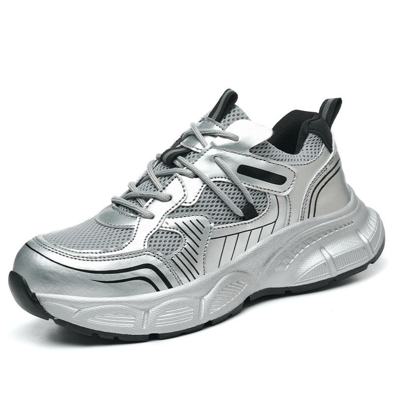 Nya Silverfärgade Damsäkerhetsskor Bygg Lättviktiga Halkfria Dammönster för Kvinnor Skyddande Arbets-Sneakers för Kvinnor
