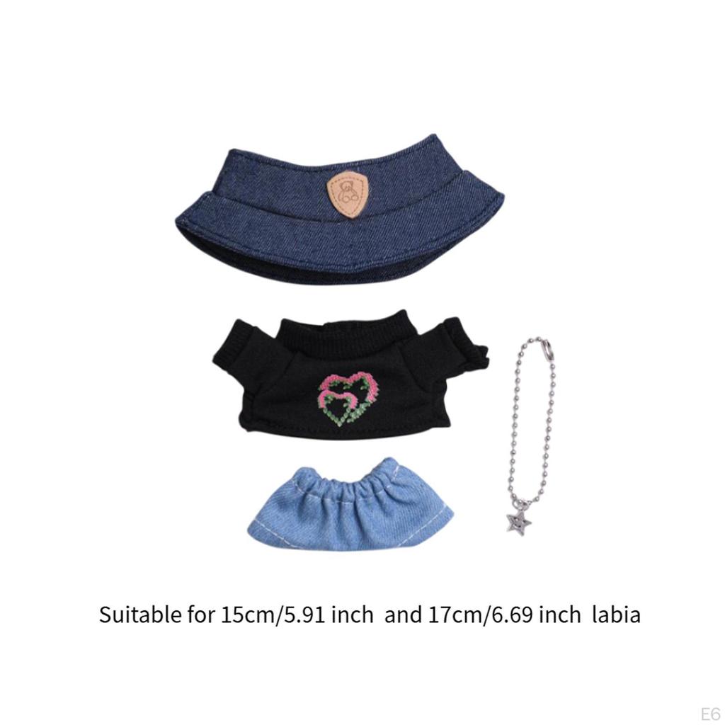 4 Items Doll Fashion Set including T-shirt, Jeans, Necklace, Hat for 5-6 inch Dolls